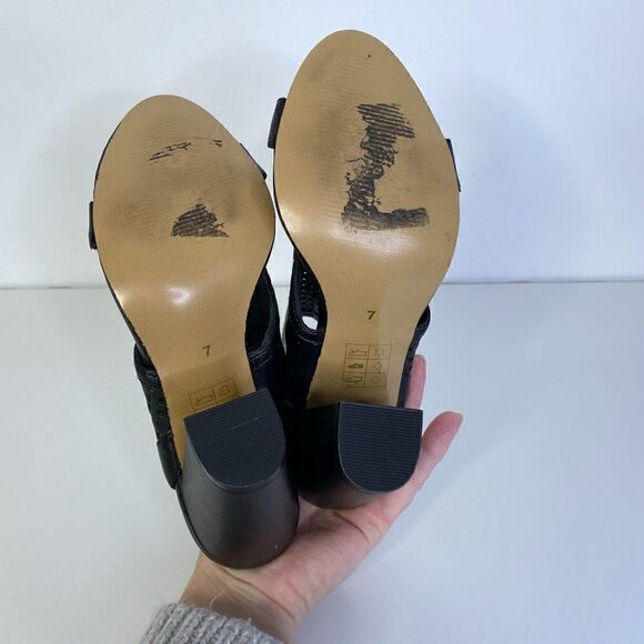 Dolce Vita Black Perforated Leather Block Heel Peep Toe Bootie - Picture 6 of 8